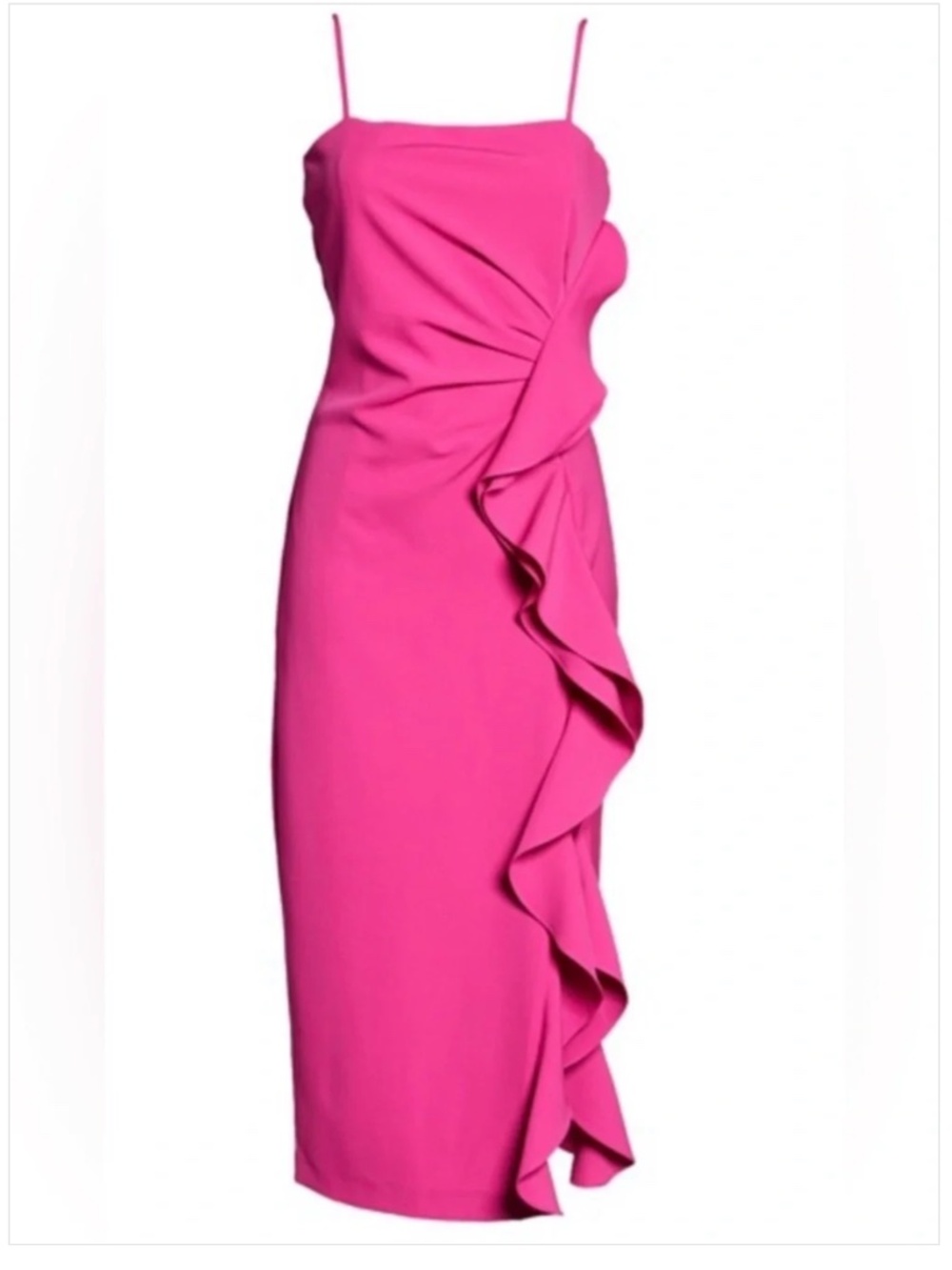 Anthropologie Bardot Midi Dress, Pink Ruffle Dress